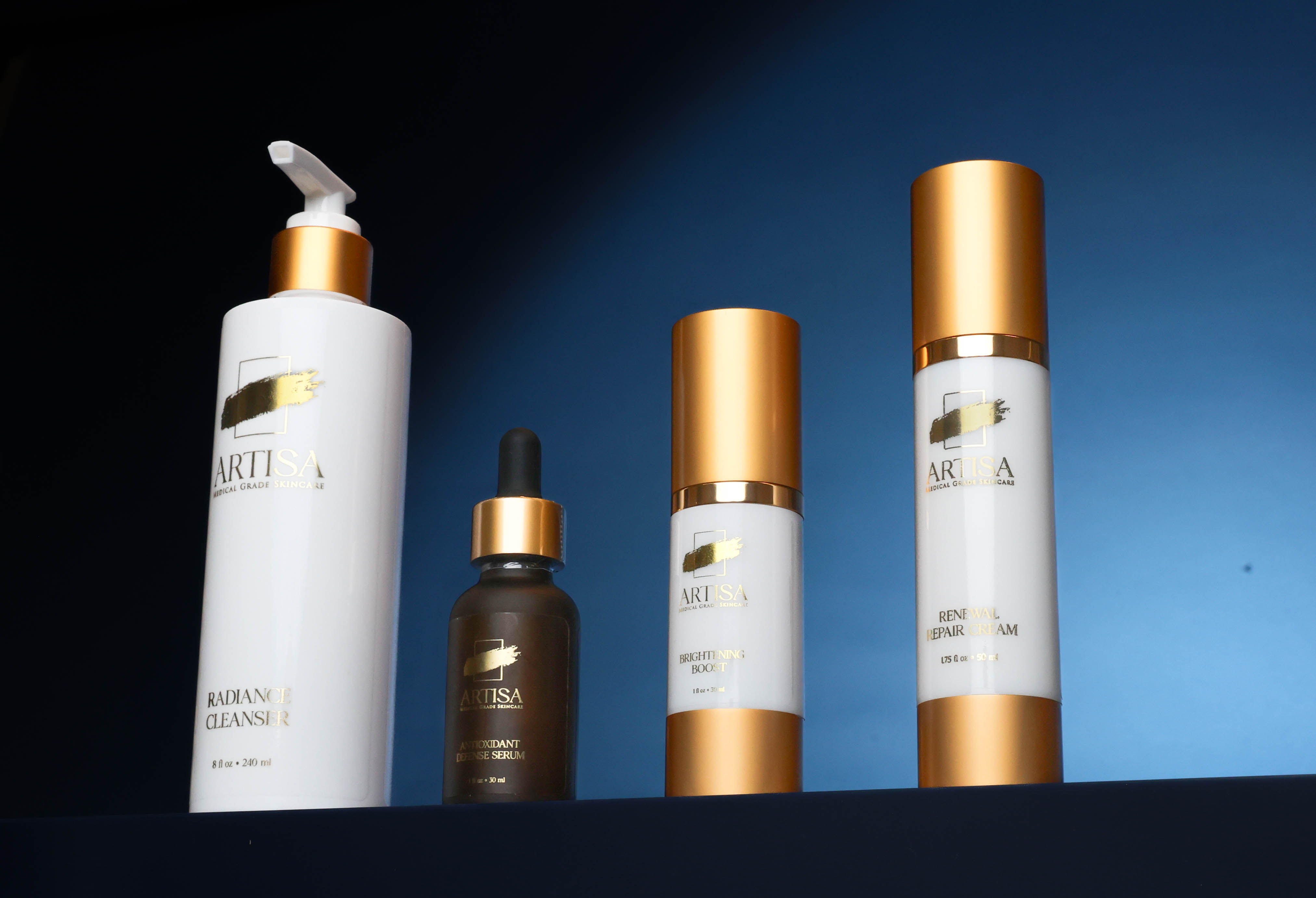 Artisa Medical Grade Skincare &mdash; Radiance Cleanser, Antioxidant Defense Serum, Brightening Boost, and Renewal Repair Cream